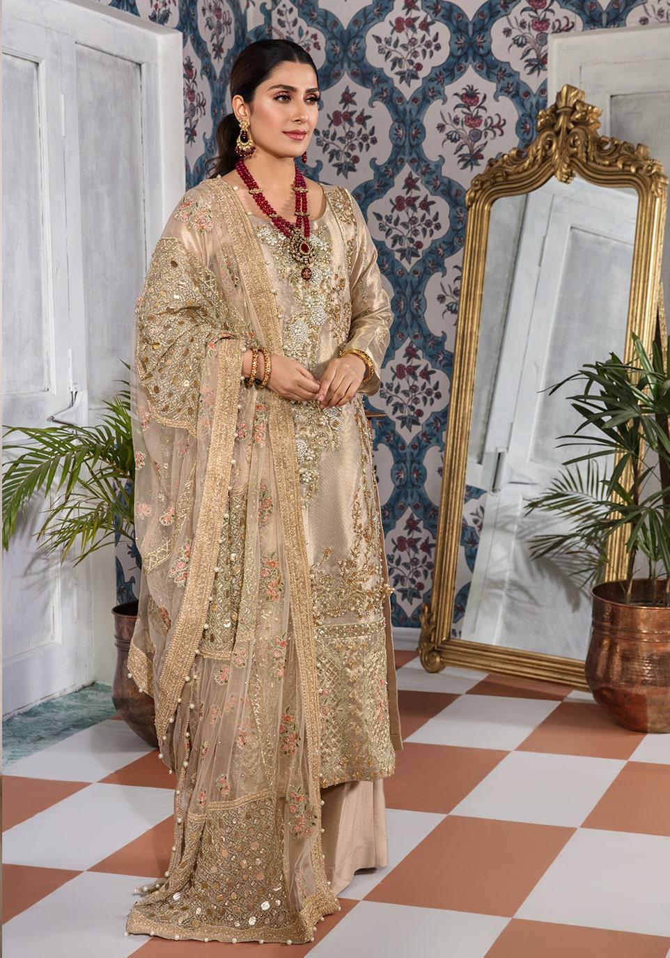 Buy MANARA WEDDING (D2- Dahlia). choose good quality brands like Maria b zainab Chottani, Hussain Rehar etc... Various Pakistani branded dresses summer fabric, elegant design, perfect for casual & formal wear also shop eid collections from khaslibaas .delivery available in UK, USA, Canada, UAE, Dubai and other countries... 
