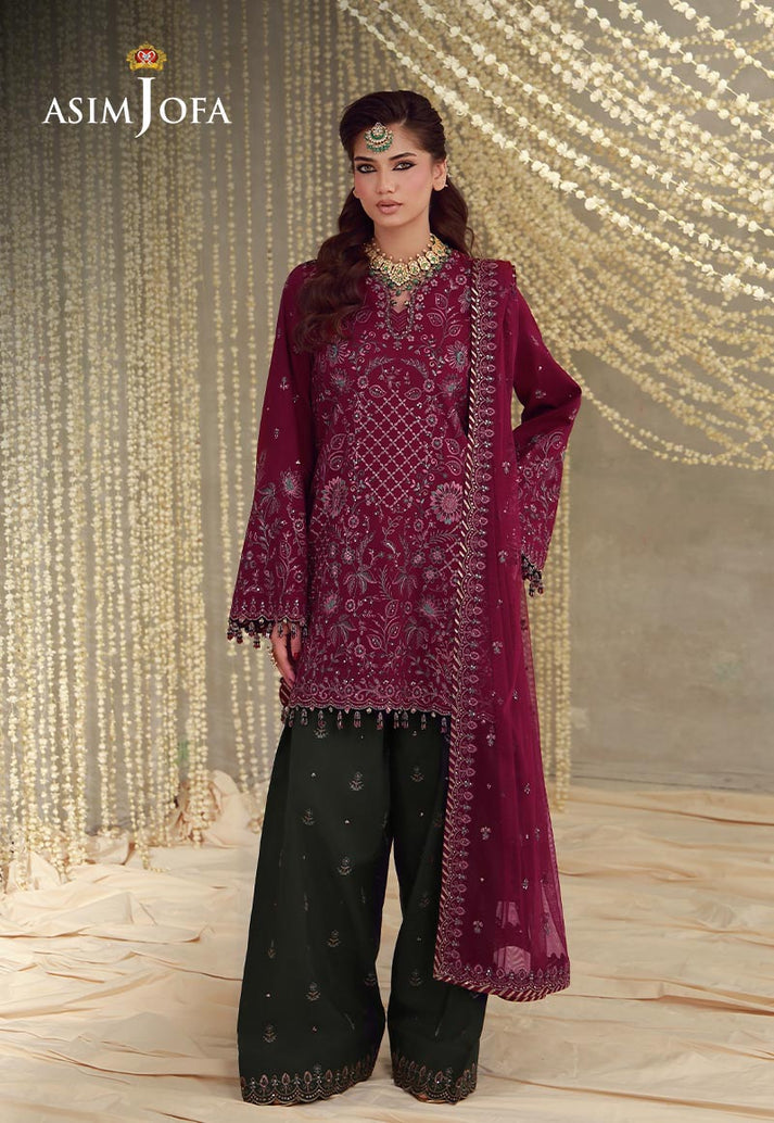 Buy asim jofa AJULFE-05 Embroidered  Suit 3 Pcs Unstitched | Women Summer Dress 2026.choose good quality brands like Maria b zainab Chottani, Hussain Rehar etc... Various Pakistani branded dresses summer fabric, elegant design, perfect for casual & formal wear also shop eid collections from khaslibaas .delivery available in UK, USA, Canada, UAE, Dubai and other countries... 