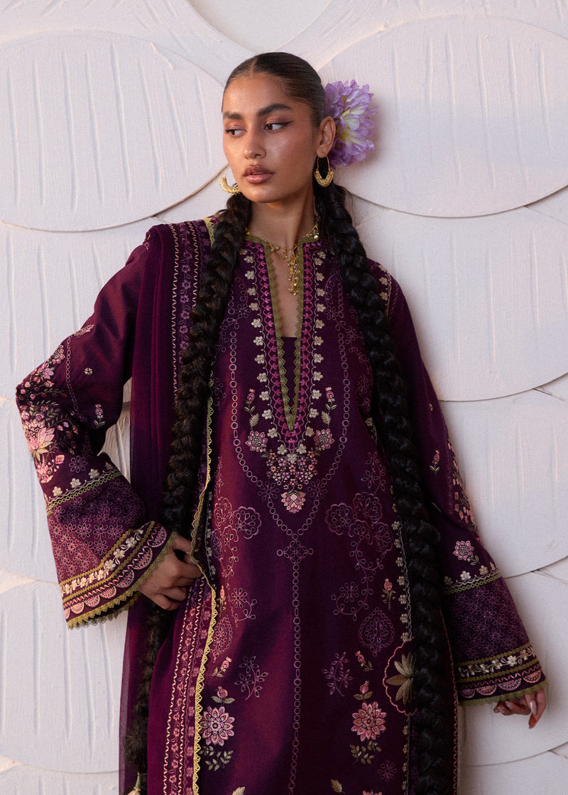 Buy from khaslibaas | Hussain Rehar Zan ss26 | 3 piece unstitched embroidered lawn suit for women (Banafsh).choose good quality brands like Maria b, Sobia Nazir zainab Chottani Various Pakistani branded dresses summer fabric, elegant design, perfect for casual & formal wear.delivery available in UK, USA, Canada, UAE, Dubai and other countries... 