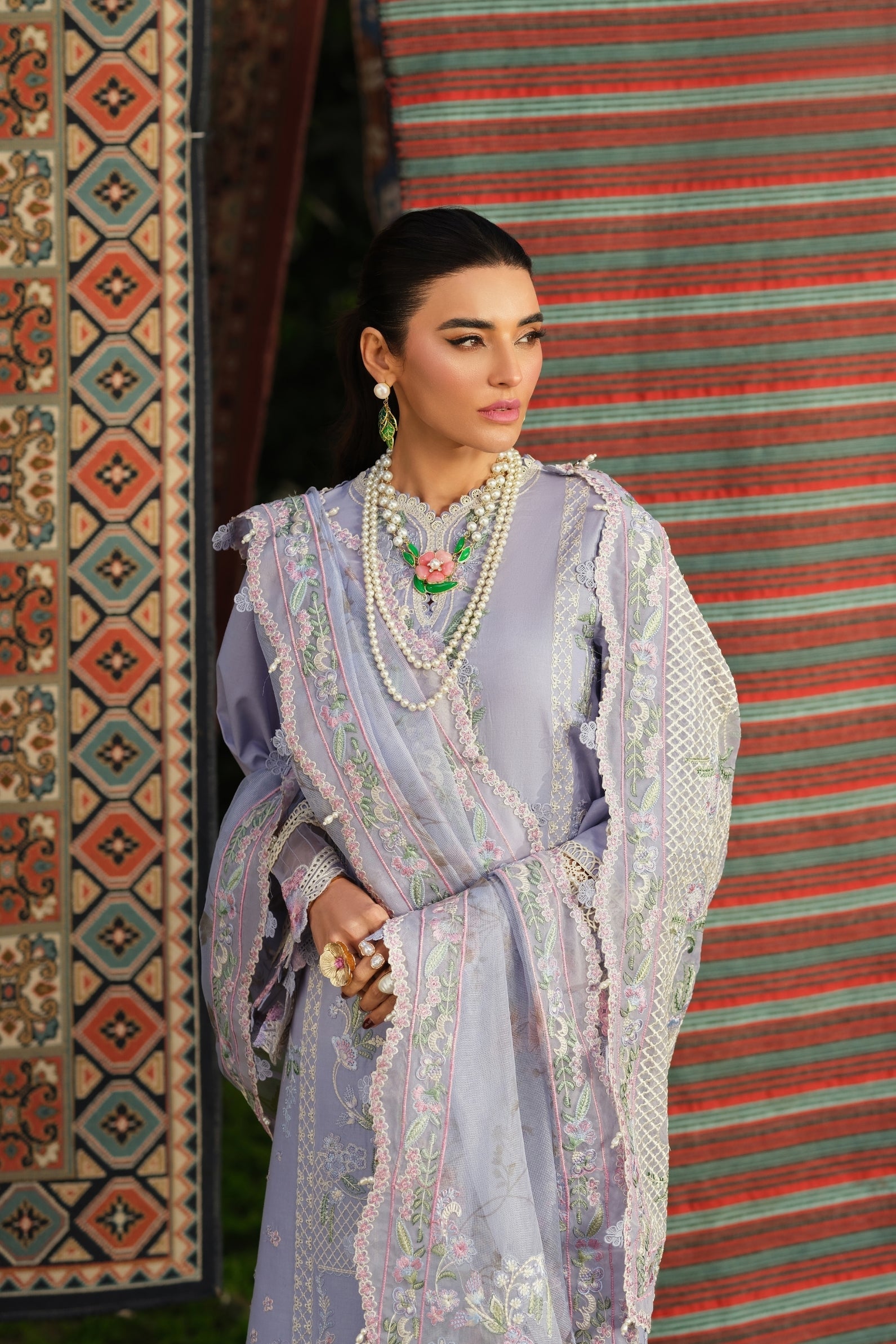 Buy from khaslibaas | Maryam Hussain Luxury Lawn '26 | 3 piece unstitched embroidered lawn suit for women (Jasmine).choose good quality brands like Maria b, Sobia Nazir zainab Chottani Various Pakistani branded dresses summer fabric, elegant design, perfect for casual & formal wear.delivery available in UK, USA, Canada, UAE, Dubai and other 