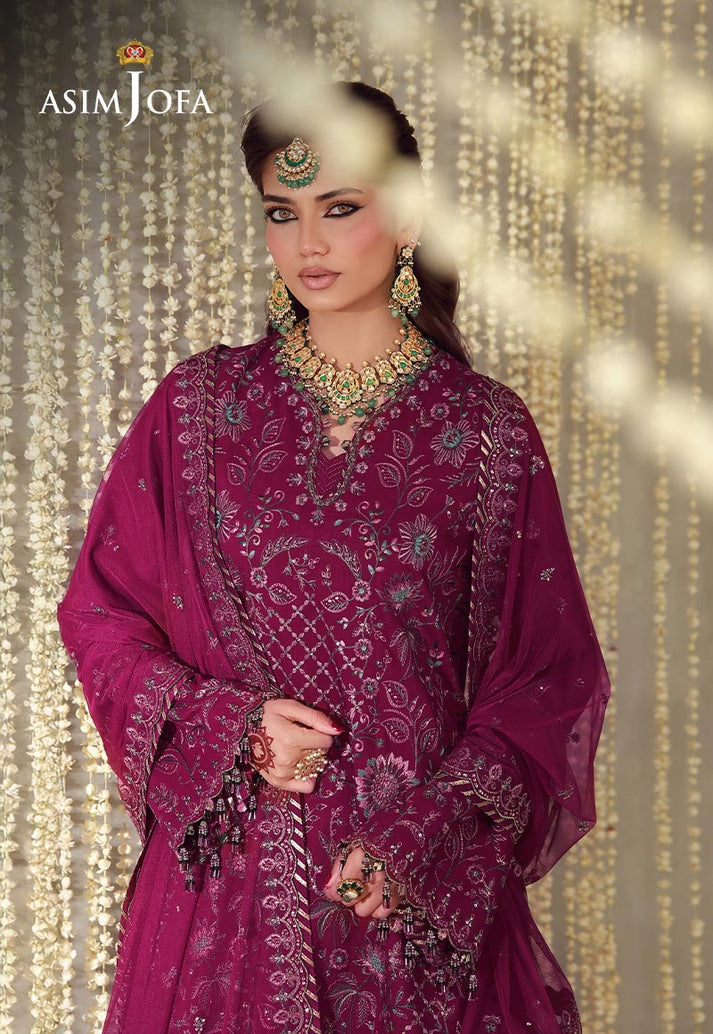Buy asim jofa AJULFE-05 Embroidered  Suit 3 Pcs Unstitched | Women Summer Dress 2026.choose good quality brands like Maria b zainab Chottani, Hussain Rehar etc... Various Pakistani branded dresses summer fabric, elegant design, perfect for casual & formal wear also shop eid collections from khaslibaas .delivery available in UK, USA, Canada, UAE, Dubai and other countries... 