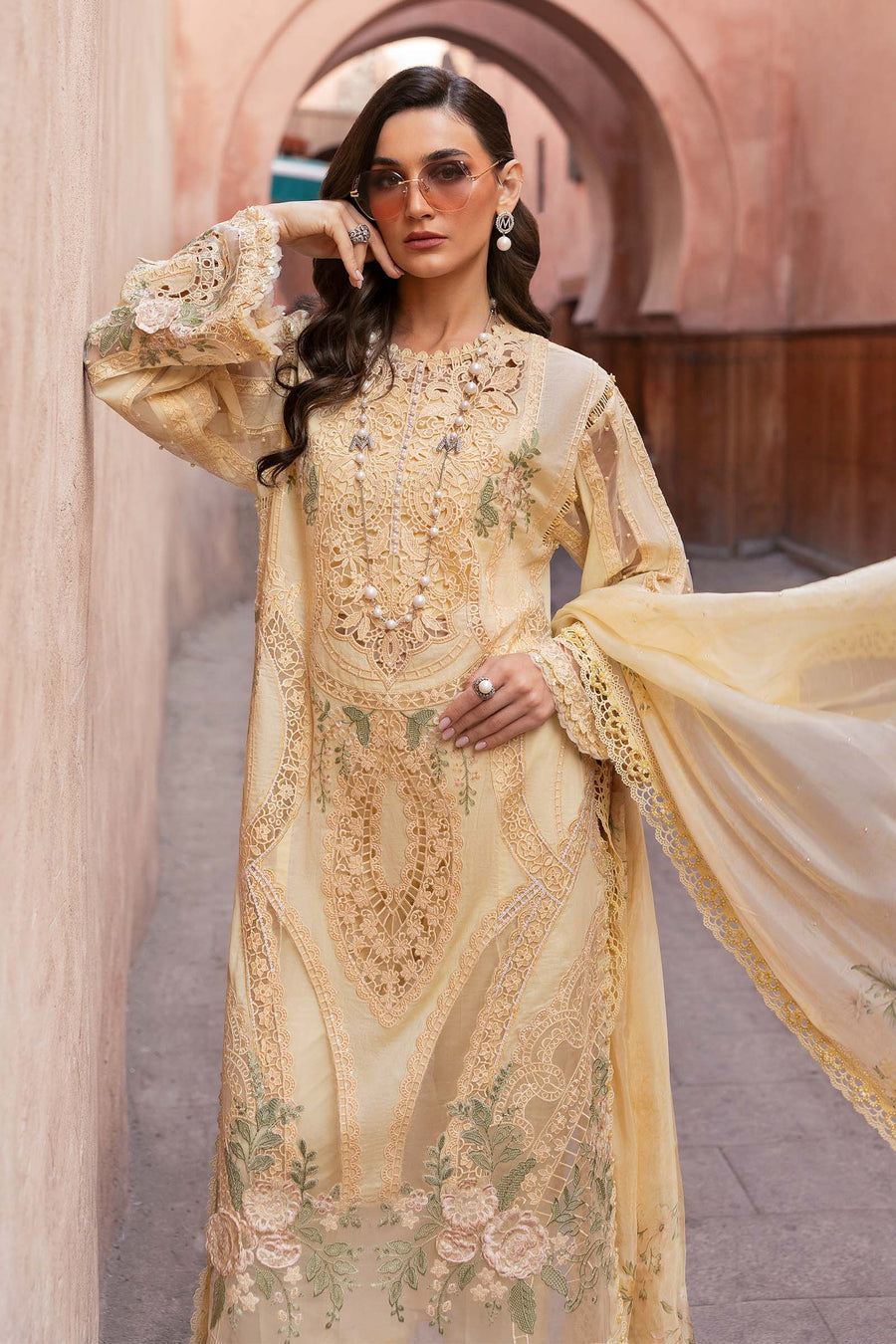 Buy from khaslibaas mariab | Voyage a’Luxe Luxury Lawn '25 - 3 piece unstitched embroidered lawn suit for women ( D-09A).choose good quality brands like Maria b Sobia Nazir Various Pakistani branded dresses summer fabric, elegant design, perfect for casual & formal wear.delivery available in UK, USA,Australia, Canada, UAE, Dubai and other countries... 
