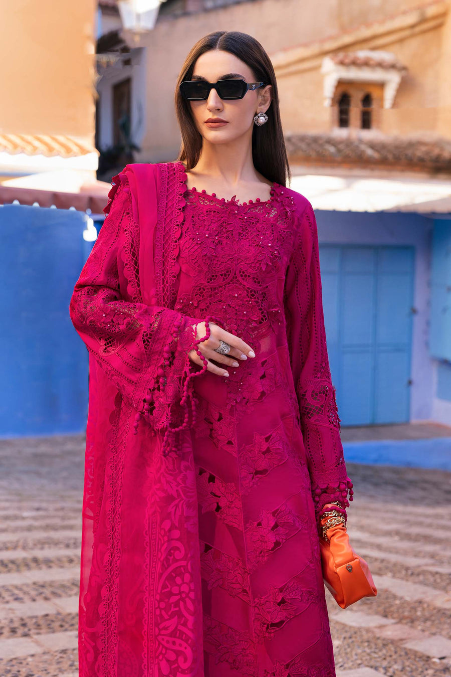 Buy from khaslibaas mariab | Voyage a’Luxe Luxury Lawn '25 - 3 piece unstitched embroidered lawn suit for women ( D-08A).choose good quality brands like Maria b Sobia Nazir Various Pakistani branded dresses summer fabric, elegant design, perfect for casual & formal wear.delivery available in UK, USA,Australia, Canada, UAE, Dubai and other countries... 