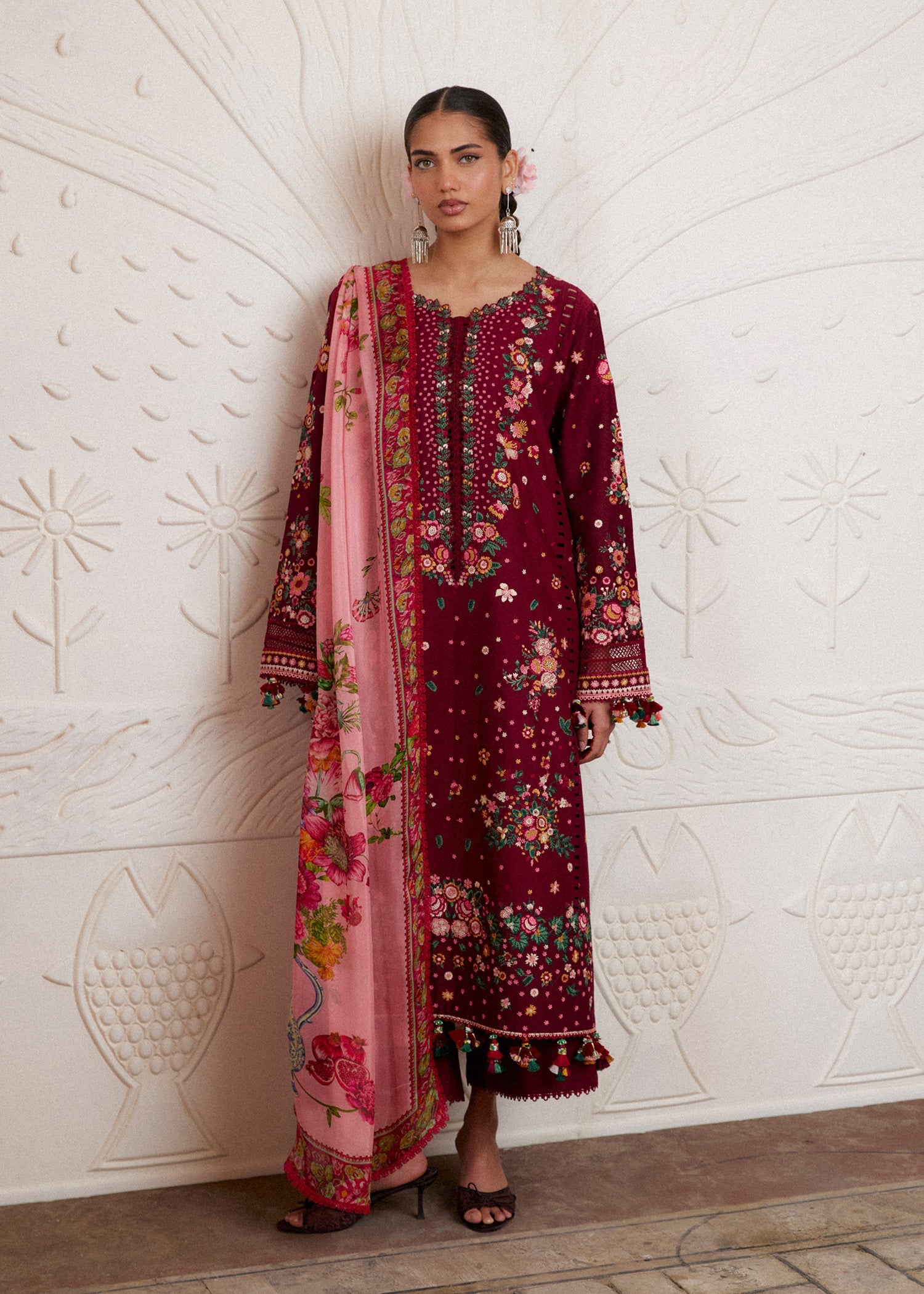Buy from khaslibaas | Hussain Rehar Zan ss26 | 3 piece unstitched embroidered lawn suit for women (Kestane).choose good quality brands like Maria b, Sobia Nazir zainab Chottani Various Pakistani branded dresses summer fabric, elegant design, perfect for casual & formal wear.delivery available in UK, USA, Canada, UAE, Dubai and other countries... 