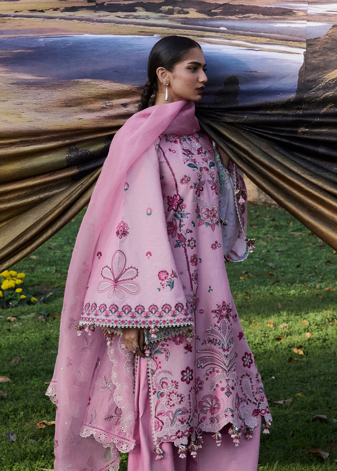 Buy from khaslibaas | Hussain Rehar Zan ss26 | 3 piece unstitched embroidered lawn suit for women (Elfa).choose good quality brands like Maria b, Sobia Nazir zainab Chottani Various Pakistani branded dresses summer fabric, elegant design, perfect for casual & formal wear.delivery available in UK, USA, Canada, UAE, Dubai and other countries... 