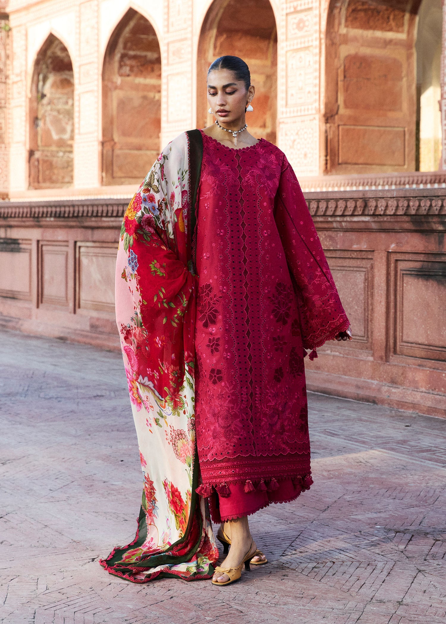Buy from khaslibaas | Hussain Rehar Zan ss26 | 3 piece unstitched embroidered lawn suit for women (Qermez).choose good quality brands like Maria b, Sobia Nazir zainab Chottani Various Pakistani branded dresses summer fabric, elegant design, perfect for casual & formal wear.delivery available in UK, USA, Canada, UAE, Dubai and other countries... 