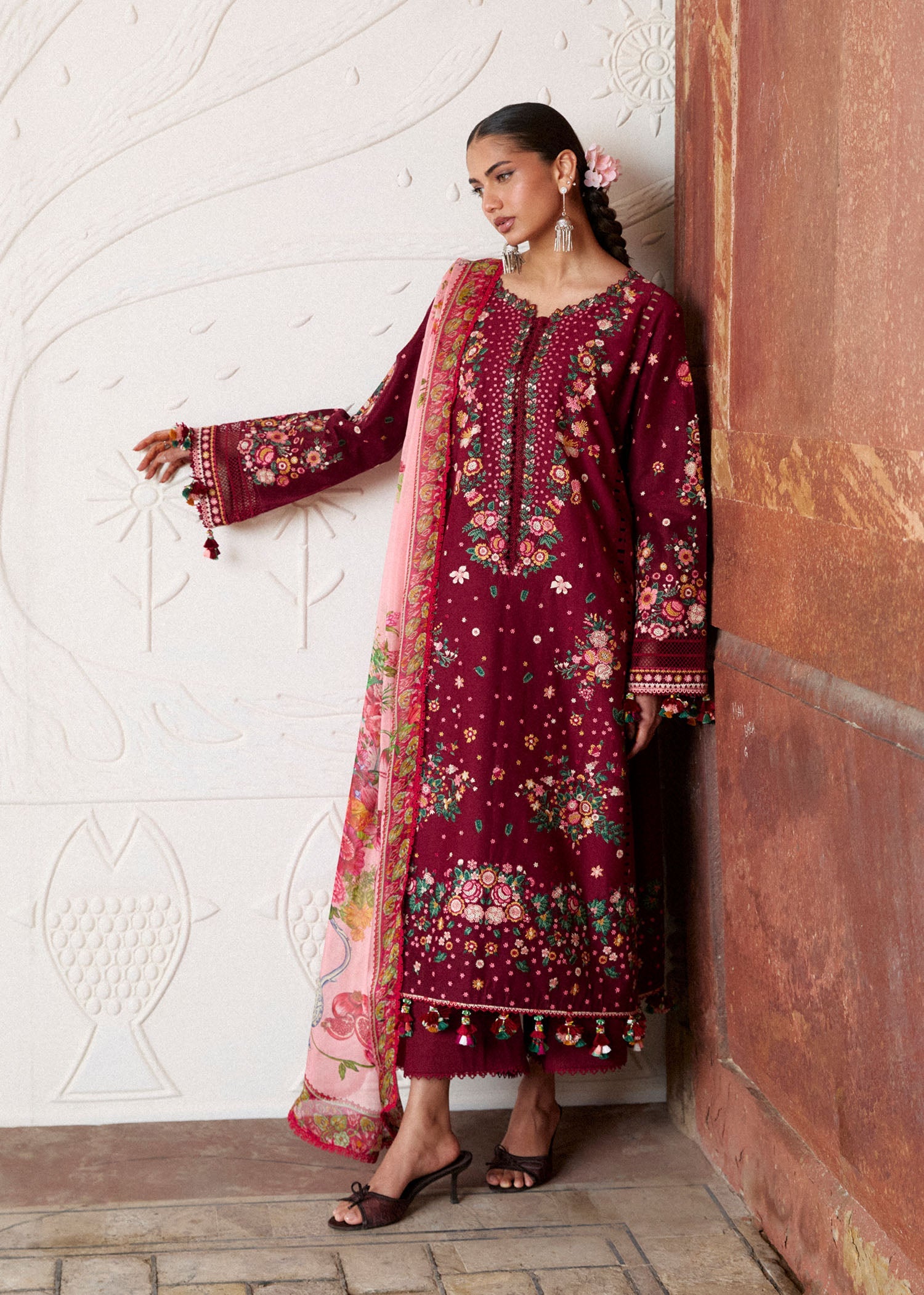 Buy from khaslibaas | Hussain Rehar Zan ss26 | 3 piece unstitched embroidered lawn suit for women (Kestane).choose good quality brands like Maria b, Sobia Nazir zainab Chottani Various Pakistani branded dresses summer fabric, elegant design, perfect for casual & formal wear.delivery available in UK, USA, Canada, UAE, Dubai and other countries... 
