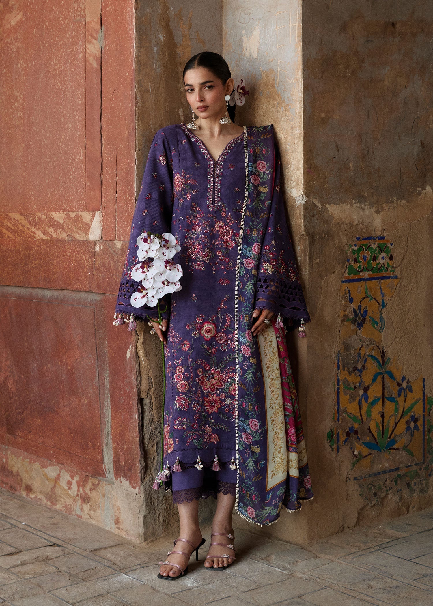 Buy from khaslibaas | Hussain Rehar Zan ss26 | 3 piece unstitched embroidered lawn suit for women (Mor)good quality brands like Maria b, Sobia Nazir zainab Chottani Various Pakistani branded dresses summer fabric, elegant design, perfect for casual & formal wear.delivery available in UK, USA, Canada, UAE, Dubai and other countries... 