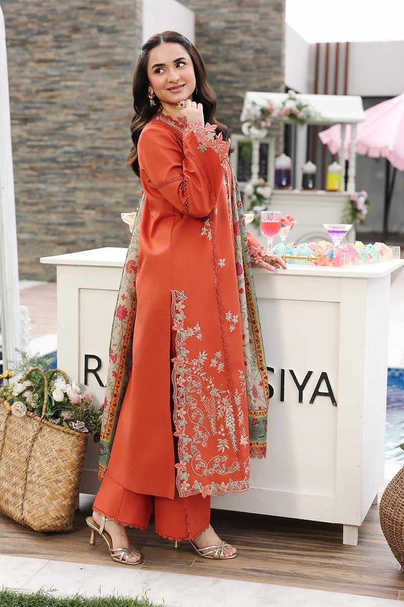 Buy from khaslibaas RANG RASIYA | Florence Luxury Festive Edit '26-Zahra - 3 piece unstitched embroidered Festive suit for women .choose good quality brands like Maria b Sobia Nazir Various Pakistani branded dresses summer fabric, elegant design, perfect for casual & formal wear.delivery available in UK, USA,Australia, Canada, UAE, Dubai and other countries... 
