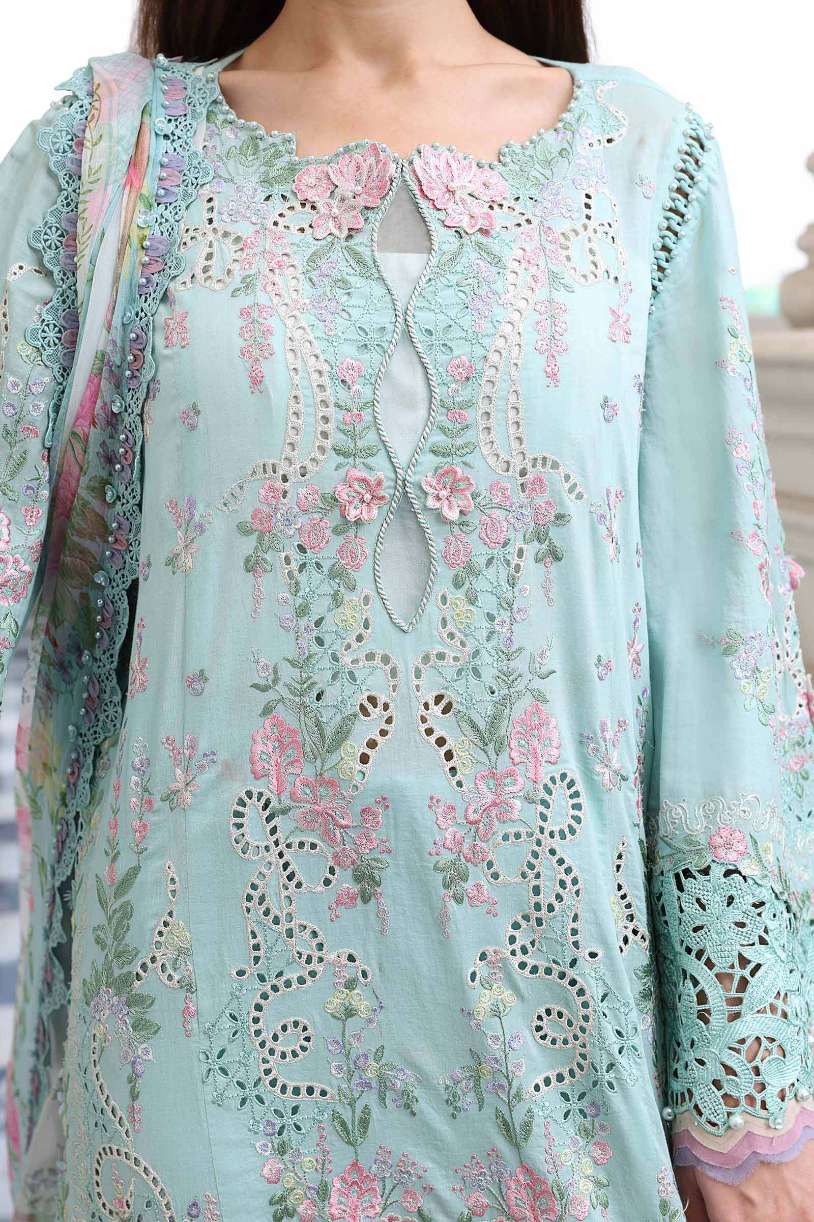 Buy from khaslibaas mariab Luxury lawn Eid II - 3 piece unstitched embroidered lawn suit for women ( D-15).choose good quality brands like Maria b Sobia Nazir Various Pakistani branded dresses summer fabric, elegant design, perfect for casual & formal wear.delivery available in UK, USA,Australia, Canada, UAE, Dubai and other countries... 