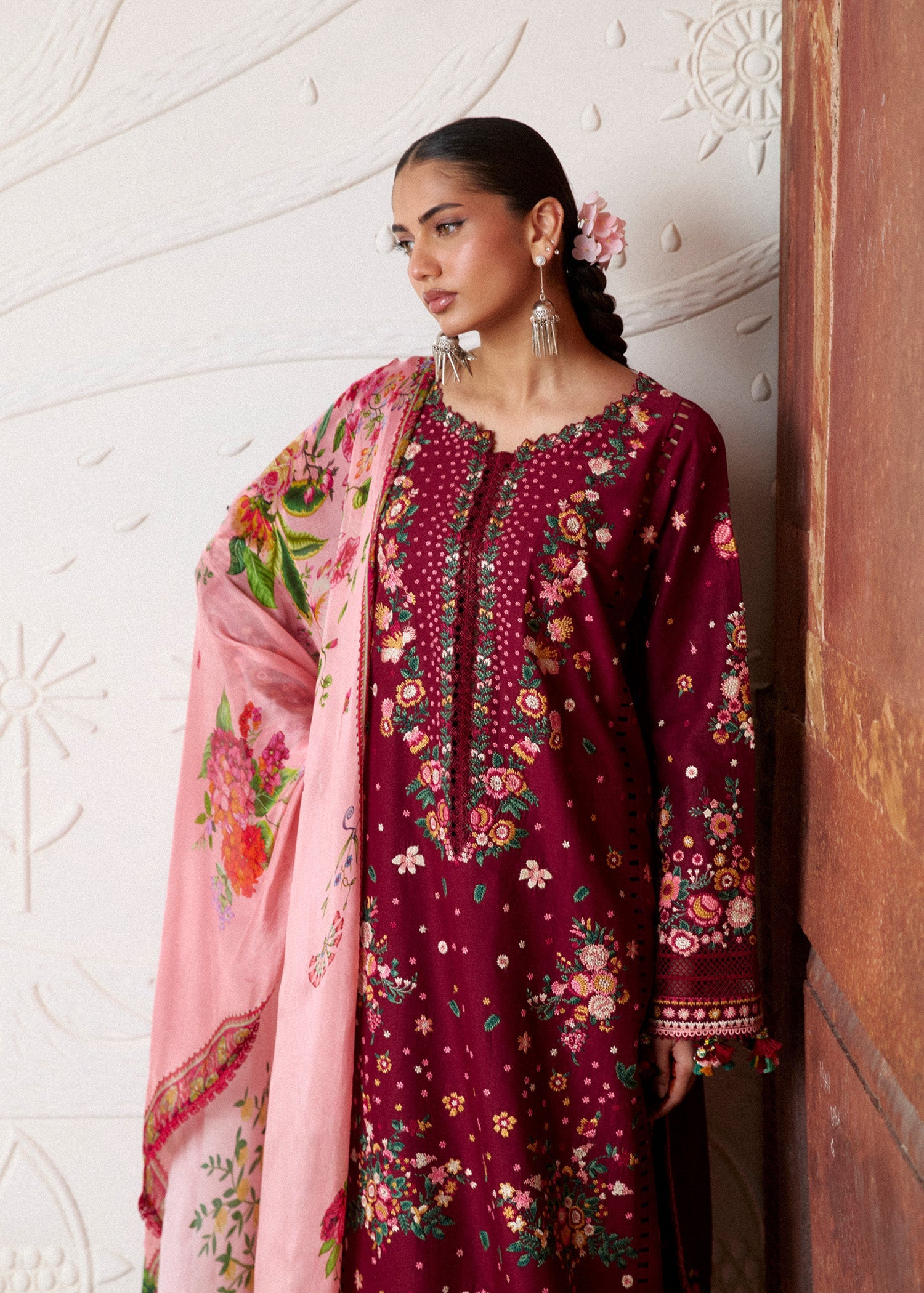 Buy from khaslibaas | Hussain Rehar Zan ss26 | 3 piece unstitched embroidered lawn suit for women (Kestane).choose good quality brands like Maria b, Sobia Nazir zainab Chottani Various Pakistani branded dresses summer fabric, elegant design, perfect for casual & formal wear.delivery available in UK, USA, Canada, UAE, Dubai and other countries... 