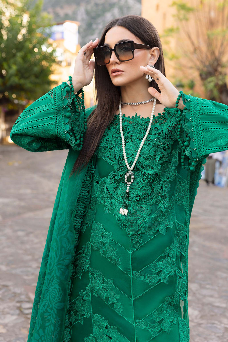 Buy from khaslibaas mariab | Voyage a’Luxe Luxury Lawn '25 - 3 piece unstitched embroidered lawn suit for women ( D-8B).choose good quality brands like Maria b Sobia Nazir Various Pakistani branded dresses summer fabric, elegant design, perfect for casual & formal wear.delivery available in UK, USA,Australia, Canada, UAE, Dubai and other countries... 