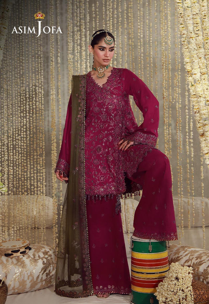 Buy asim jofa AJULFE-06 Embroidered  Suit 3 Pcs Unstitched | Women Summer Dress 2026.choose good quality brands like Maria b zainab Chottani, Hussain Rehar etc... Various Pakistani branded dresses summer fabric, elegant design, perfect for casual & formal wear also shop eid collections from khaslibaas .delivery available in UK, USA, Canada, UAE, Dubai and other countries... 