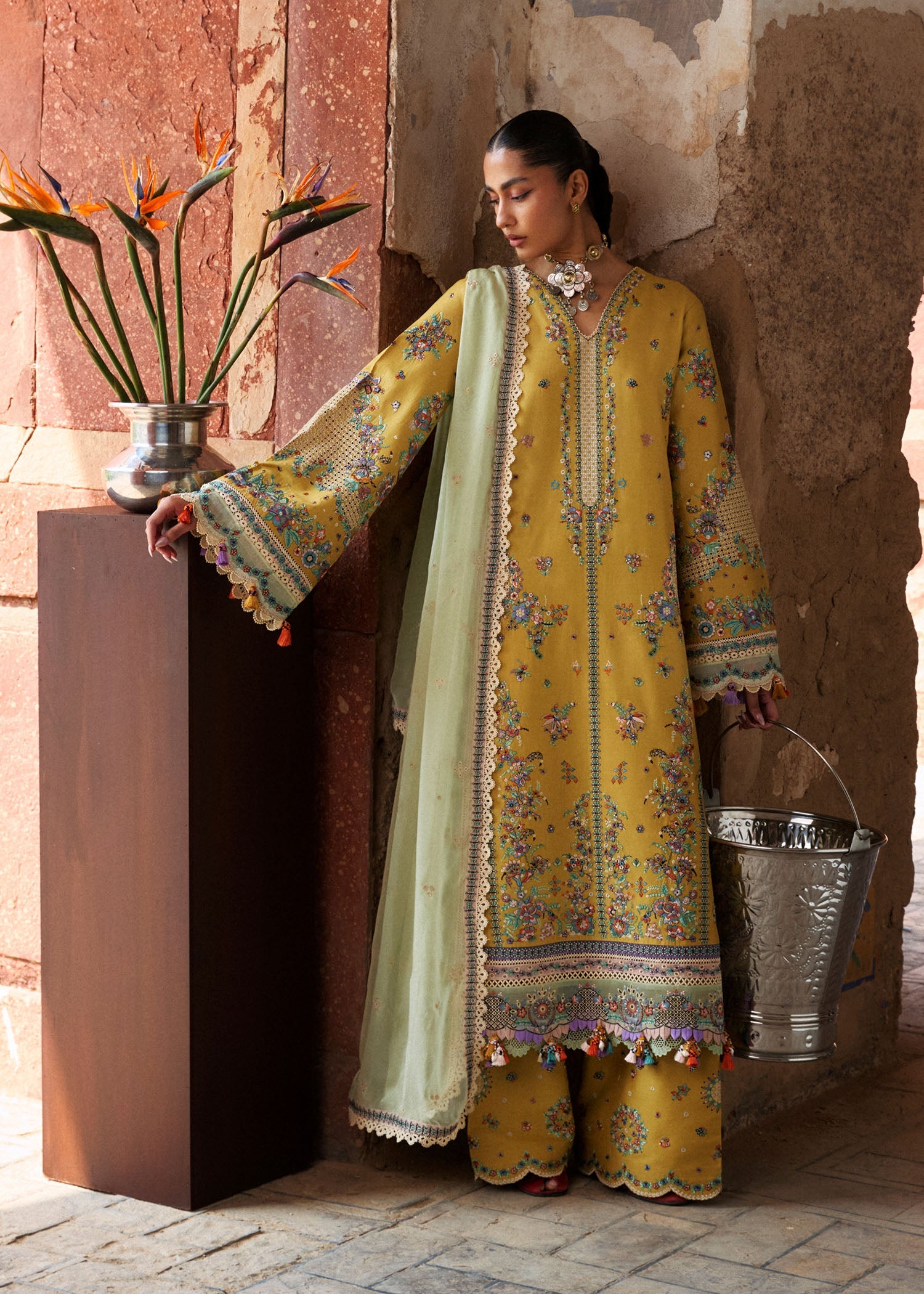 Buy from khaslibaas | Hussain Rehar Zan ss26 | 3 piece unstitched embroidered lawn suit for women (Sari).choose good quality brands like Maria b, Sobia Nazir zainab Chottani Various Pakistani branded dresses summer fabric, elegant design, perfect for casual & formal wear.delivery available in UK, USA, Canada, UAE, Dubai and other countries... 
