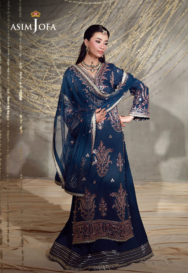Buy asim jofa AJULFE-13 Embroidered Slub Lawn Suit 3 Pcs Unstitched | Women Summer Dress 2026.choose good quality brands like Maria b zainab Chottani, Hussain Rehar etc... Various Pakistani branded dresses summer fabric, elegant design, perfect for casual & formal wear also shop eid collections from khaslibaas .delivery available in UK, USA, Canada, UAE, Dubai and other countries... 
