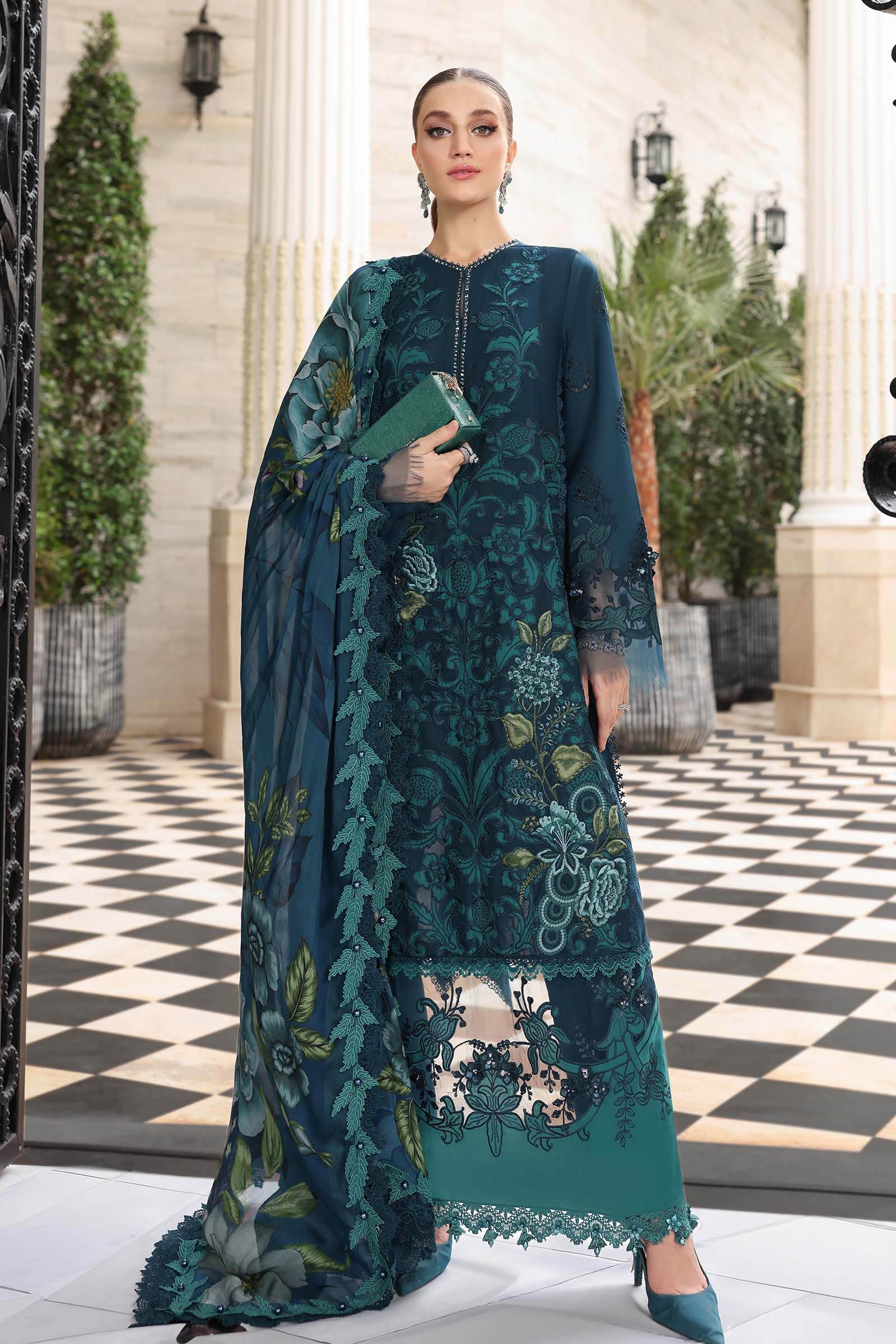 Buy from khaslibaas mariab Luxury lawn Eid II - 3 piece unstitched embroidered lawn suit for women ( D-06).choose good quality brands like Maria b Sobia Nazir Various Pakistani branded dresses summer fabric, elegant design, perfect for casual & formal wear.delivery available in UK, USA,Australia, Canada, UAE, Dubai and other countries... 