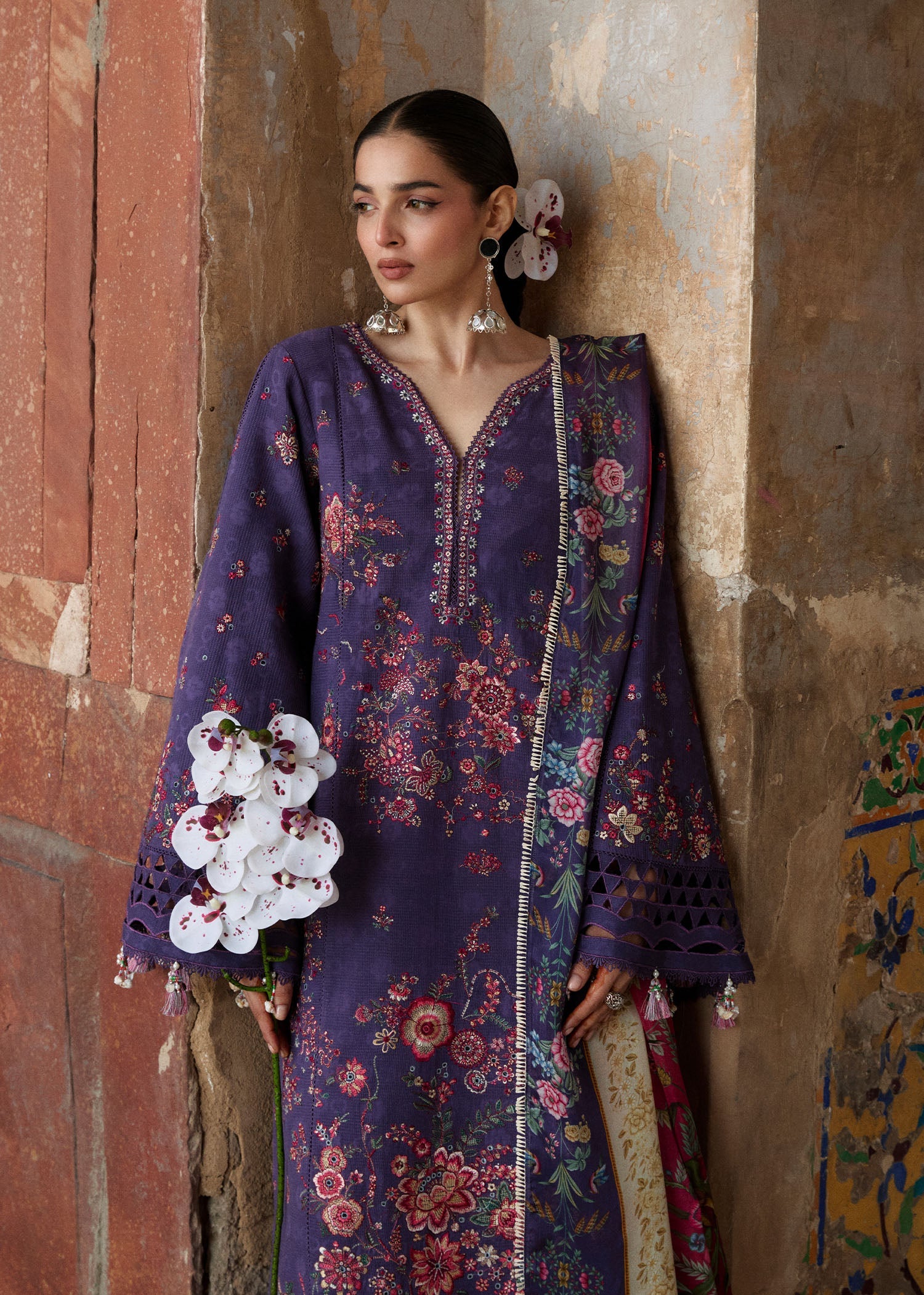 Buy from khaslibaas | Hussain Rehar Zan ss26 | 3 piece unstitched embroidered lawn suit for women (Mor)good quality brands like Maria b, Sobia Nazir zainab Chottani Various Pakistani branded dresses summer fabric, elegant design, perfect for casual & formal wear.delivery available in UK, USA, Canada, UAE, Dubai and other countries... 