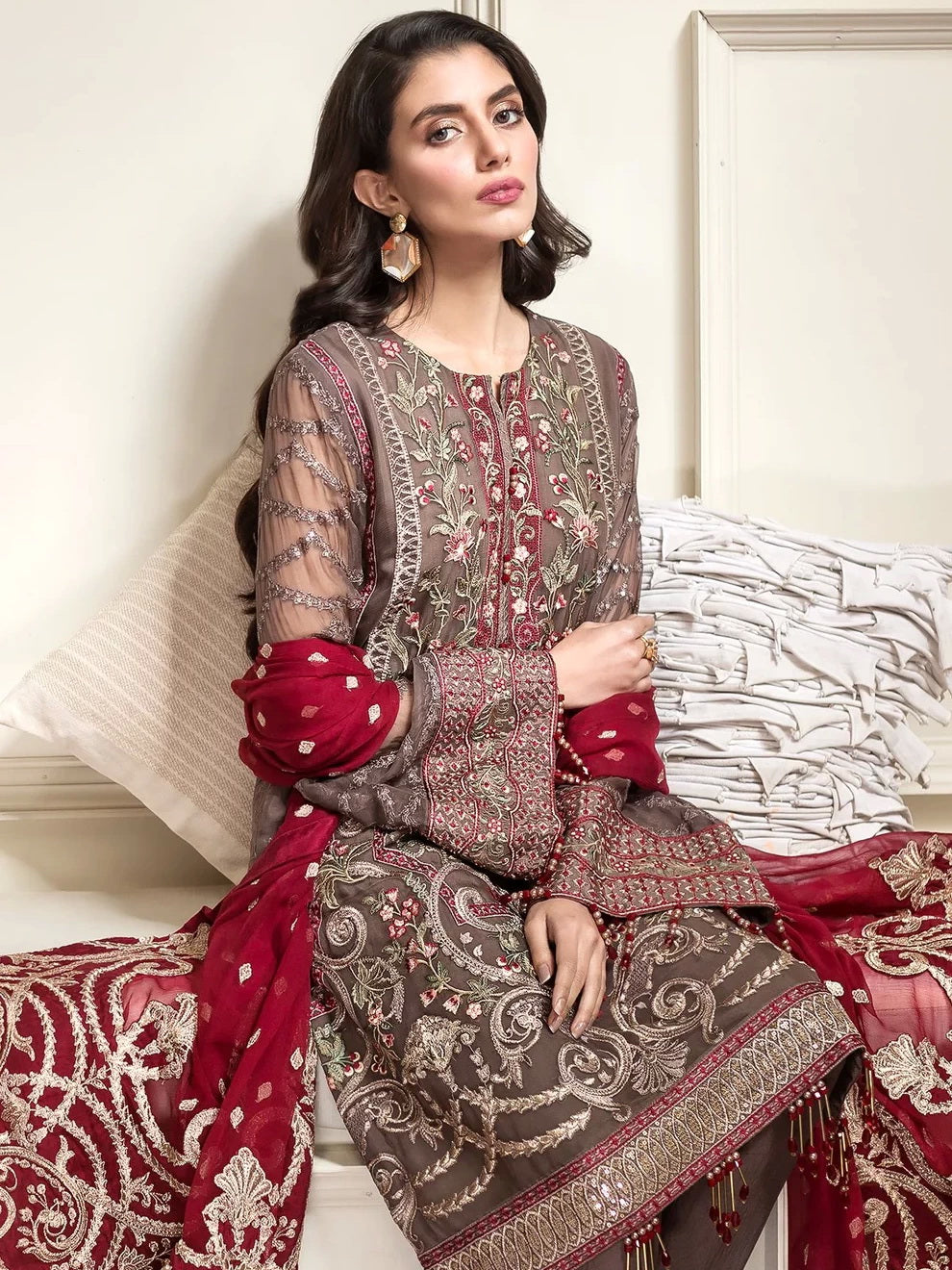 Buy Jazmin D-10 SHERENE Luxury Embroidered Chiffon. choose good quality brands like Maria b zainab Chottani, Hussain Rehar etc... Various Pakistani branded dresses summer fabric, elegant design, perfect for casual & formal wear also shop eid collections from khaslibaas .delivery available in UK, USA, Canada, UAE, Dubai and other countries... 