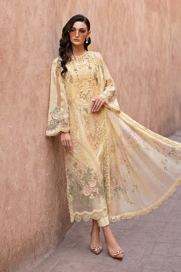 Buy from khaslibaas mariab | Voyage a’Luxe Luxury Lawn '25 - 3 piece unstitched embroidered lawn suit for women ( D-09A).choose good quality brands like Maria b Sobia Nazir Various Pakistani branded dresses summer fabric, elegant design, perfect for casual & formal wear.delivery available in UK, USA,Australia, Canada, UAE, Dubai and other countries... 