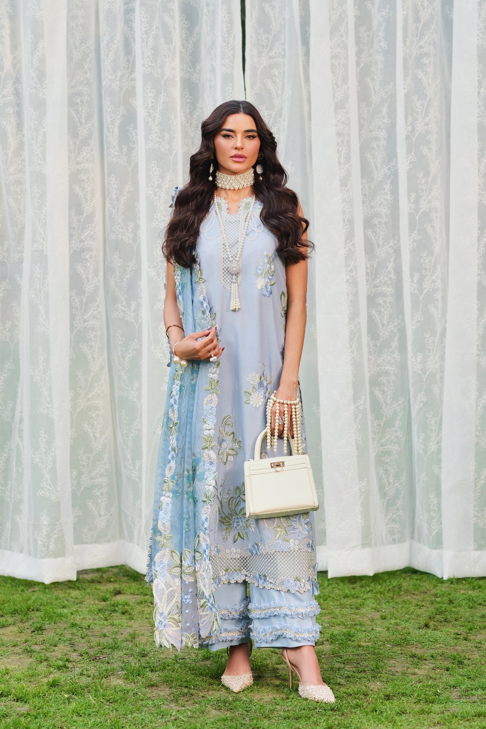 Buy from khaslibaas | Maryam Hussain Luxury Lawn '26 | 3 piece unstitched embroidered lawn suit for women (Frost).choose good quality brands like Maria b, Sobia Nazir zainab Chottani Various Pakistani branded dresses summer fabric, elegant design, perfect for casual & formal wear.delivery available in UK, USA, Canada, UAE, Dubai and other countries... 