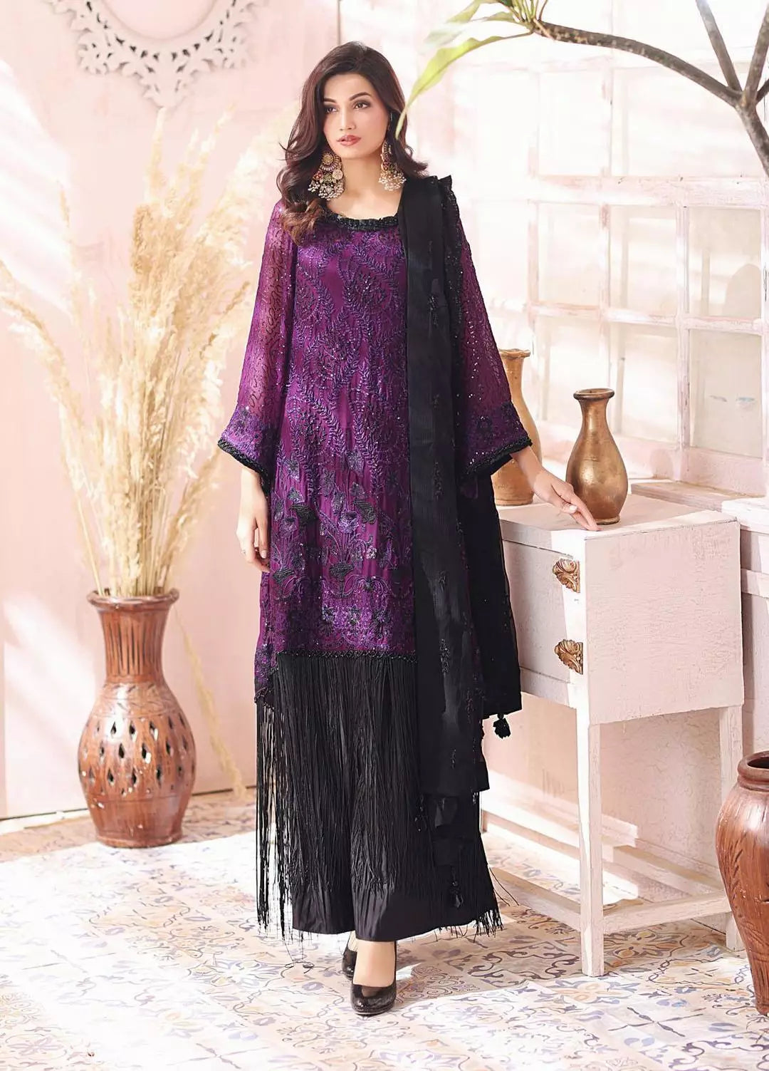Buy Naushad Imdad NI-LC-006 CRUSHED GRAPES – Luxury Collection. choose good quality brands like Maria b zainab Chottani, Hussain Rehar etc... Various Pakistani branded dresses summer fabric, elegant design, perfect for casual & formal wear also shop eid collections from khaslibaas .delivery available in UK, USA, Canada, UAE, Dubai and other countries... 